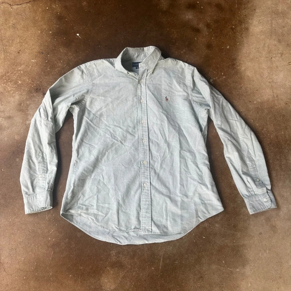 Ralph Lauren Button Down Mens Large Green Good Custom Fit Oxford Long Sleeve